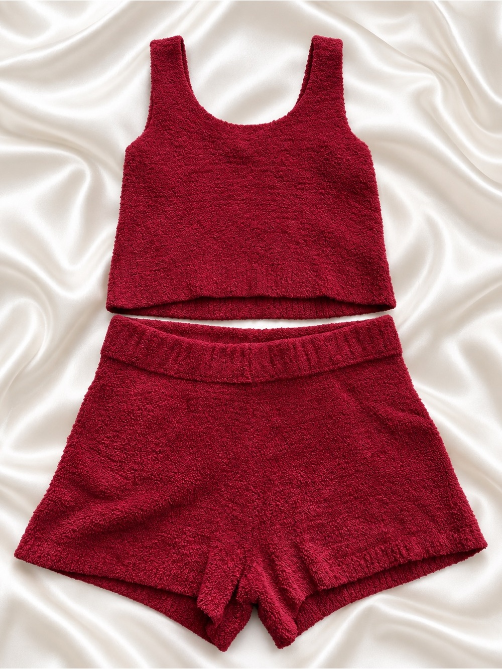 aerie Raspberry Red Plush Tank & Shorts Matching Set L Top M Bottom